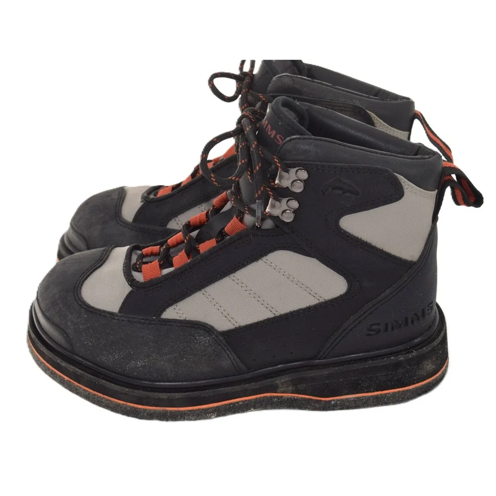 Simms Wading Boots Mens Black Grey Orange Good Felt Sole Fly Fishing Gear
